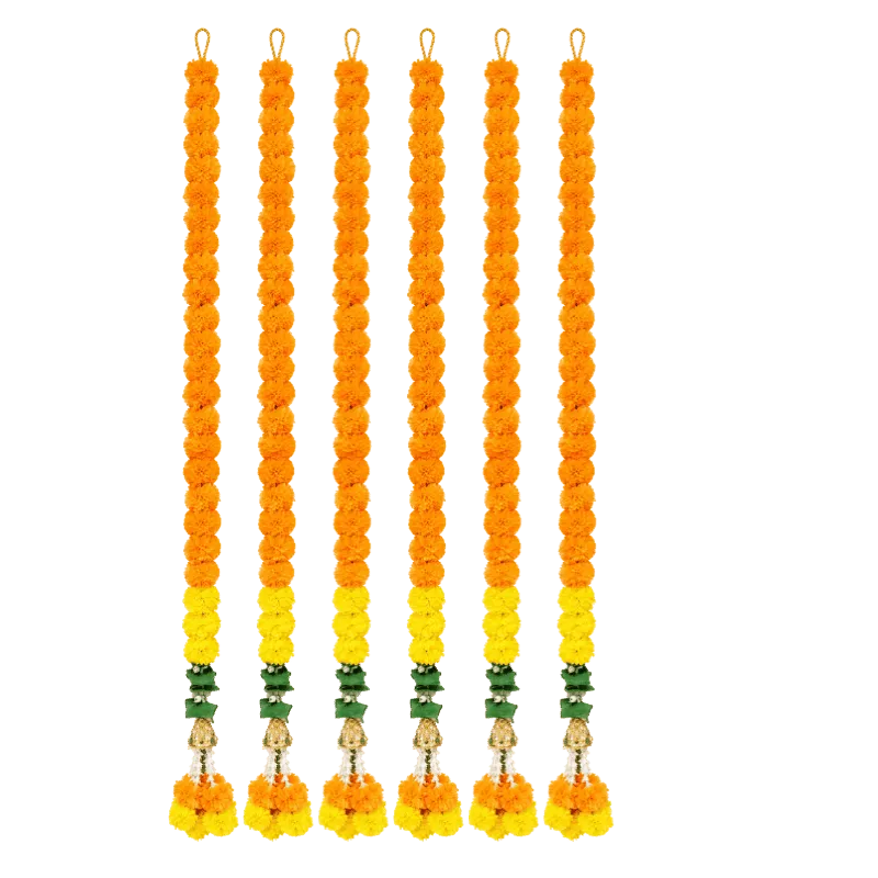 Artificial Garland 1 Pc - Orange and Yellow with Golden Bell and Flowers-Global Food Hub