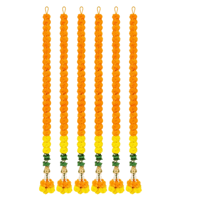 Artificial Garland 1 Pc - Orange and Yellow with Golden Bell and Flowers-Global Food Hub