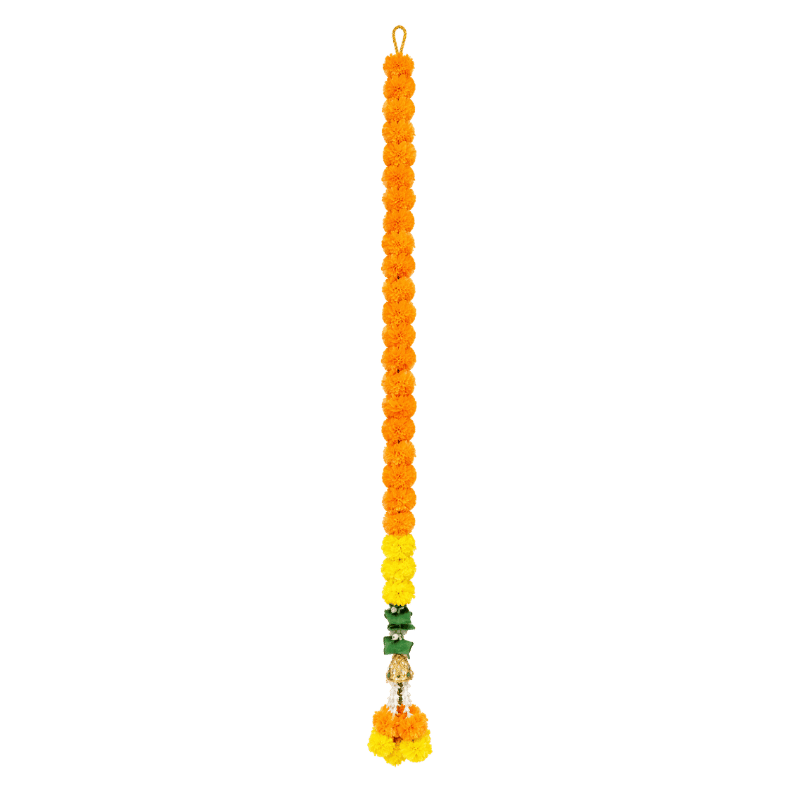 Artificial Garland 1 Pc - Orange and Yellow with Golden Bell and Flowers-Global Food Hub