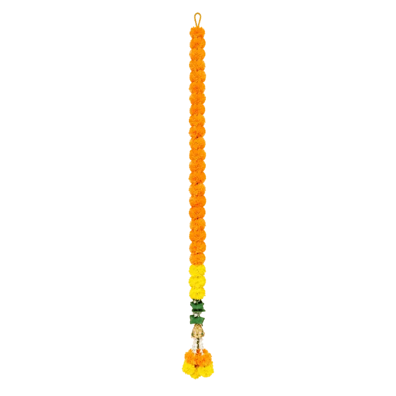 Artificial Garland 1 Pc - Orange and Yellow with Golden Bell and Flowers-Global Food Hub