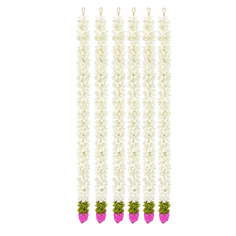 Artificial Garland 1 Pc - White with Green leaves and Lotus Flower-Global Food Hub