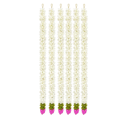 Artificial Garland 1 Pc - White with Green leaves and Lotus Flower-Global Food Hub