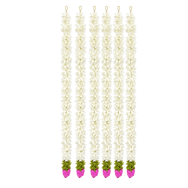 Artificial Garland 1 Pc - White with Green leaves and Pink Flower at bottom-Global Food Hub