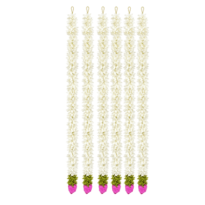 Artificial Garland 1 Pc - White with Green leaves and Pink Flower at bottom-Global Food Hub