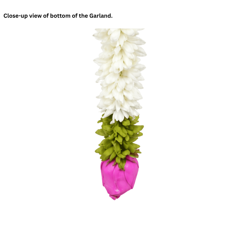 Artificial Garland 1 Pc - White with Green leaves and Pink Flower at bottom-Global Food Hub