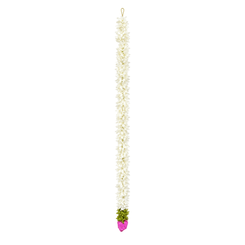 Artificial Garland 1 Pc - White with Green leaves and Pink Flower at bottom-Global Food Hub