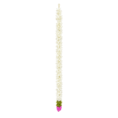 Artificial Garland 1 Pc - White with Green leaves and Pink Flower at bottom-Global Food Hub