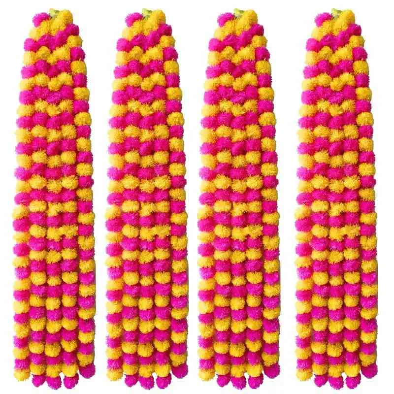 Artificial Marigold Garland 1 Pc-Yellow and Light Pink-Global Food Hub