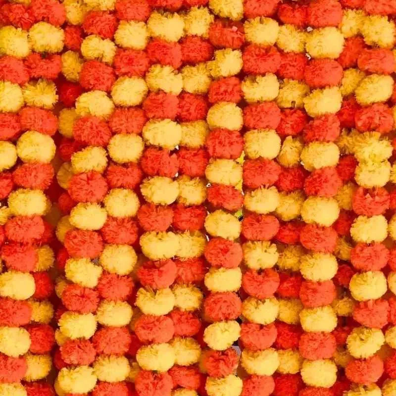 Artificial Marigold Garland 1 Pc - Yellow Orange-Global Food Hub