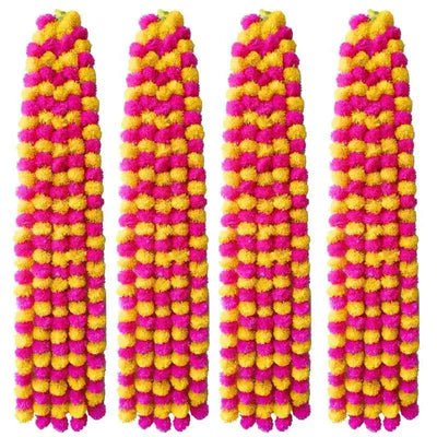 Artificial Marigold Garland 1 Pc - Yellow and Light Pink-Global Food Hub