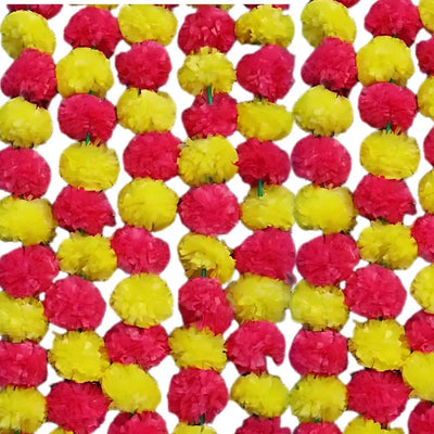 Artificial Marigold Garland 1 Pc - Yellow and Light Pink-Global Food Hub