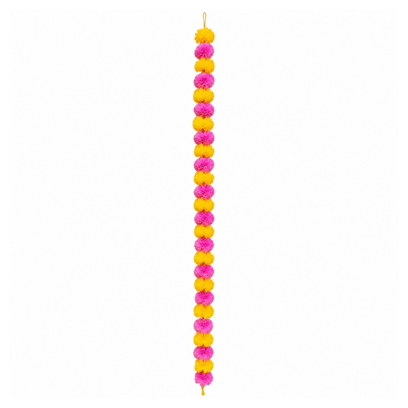 Artificial Marigold Garland 1Pc - Yellow and Light Pink-Global Food Hub