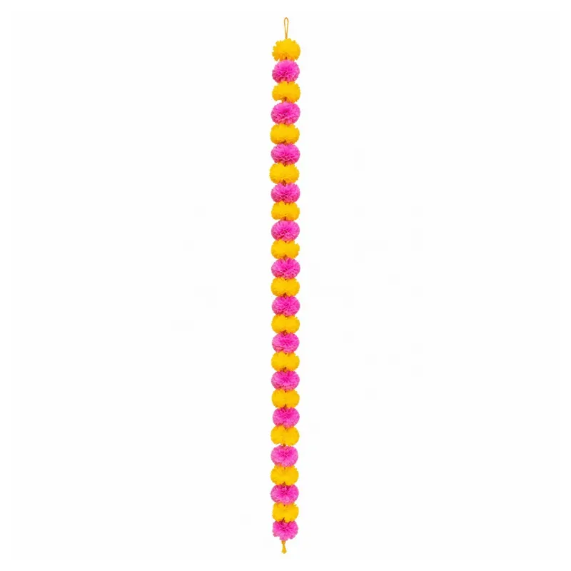 Artificial Marigold Garland 1Pc - Yellow and Light Pink-Global Food Hub