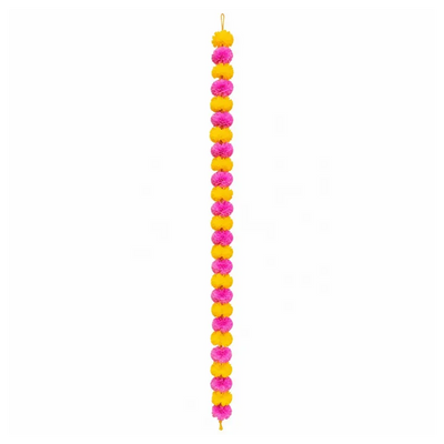 Artificial Marigold Garland 1Pc - Yellow and Light Pink-Global Food Hub