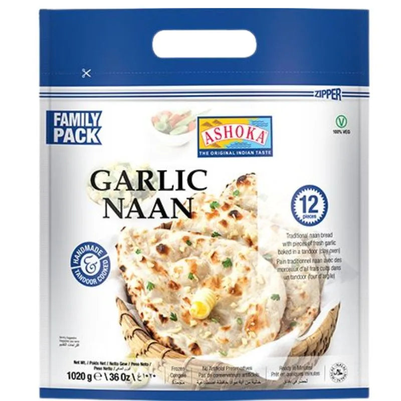 Ashoka Frozen Garlic Naan Family Pack - 1.02 kg-Global Food Hub