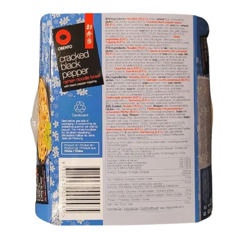 Best Before 15 May '25 Obento Cracked Black Pepper Ramen Noodle Bowl - 240g-Global Food Hub