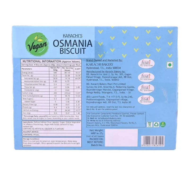 Best Before 1st August'26 Karachi Bakery Vegan Osmania Biscuits - 400g-Global Food Hub