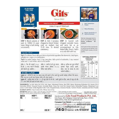 Best Before 31 March'26 Gits Sambar Mix - 100g-Global Food Hub