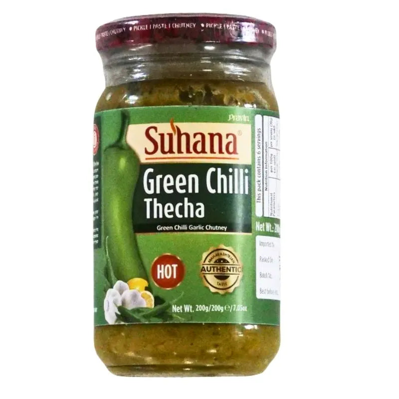 Best Before August'25 Suhana Pravin Green Chilli Thecha - 200g-Global Food Hub