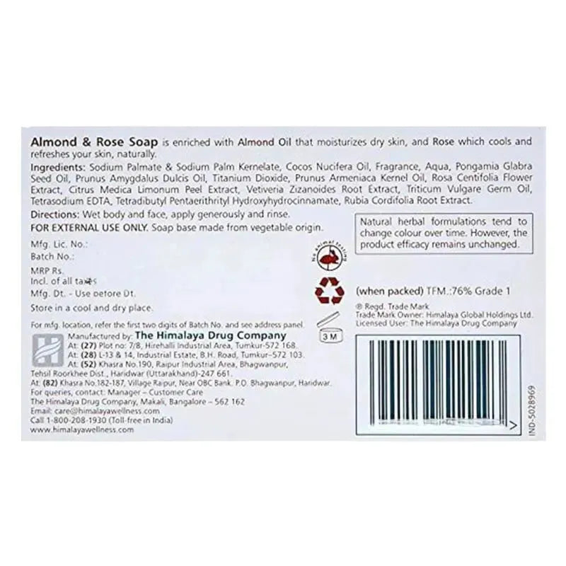 Best Before July 2026 - Himalaya Almond & Rose Soap - 75g-Global Food Hub