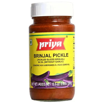 Best Before September '25 - Priya Brinjal Pickle Without Garlic - 300g-Global Food Hub