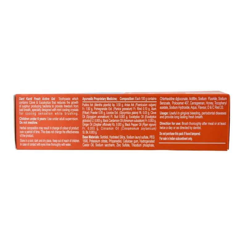 Best before end May 2026 - Patanjali Dant Kanti Fresh Active Gel Toothpaste 80g+25% Extra-Global Food Hub