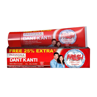 Best before end May 2026 - Patanjali Dant Kanti Fresh Active Gel Toothpaste 80g+25% Extra-Global Food Hub