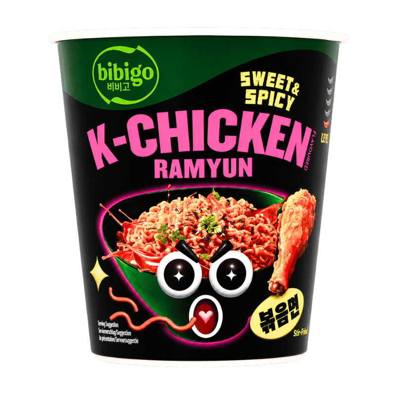 Bibigo K-Chicken Flavoured Ramyun Sweet & Spicy Cup- 98g-Global Food Hub