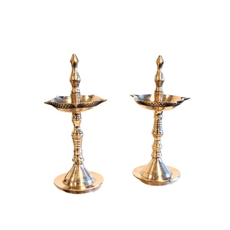 Brass Fancy Kerala Diya set-Global Food Hub