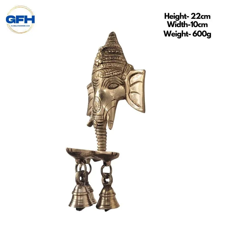 Brass Ganesh 3 Bells Deepak Hanging Wall Decor-Global Food Hub