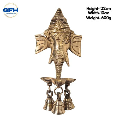 Brass Ganesh 3 Bells Deepak Hanging Wall Decor-Global Food Hub