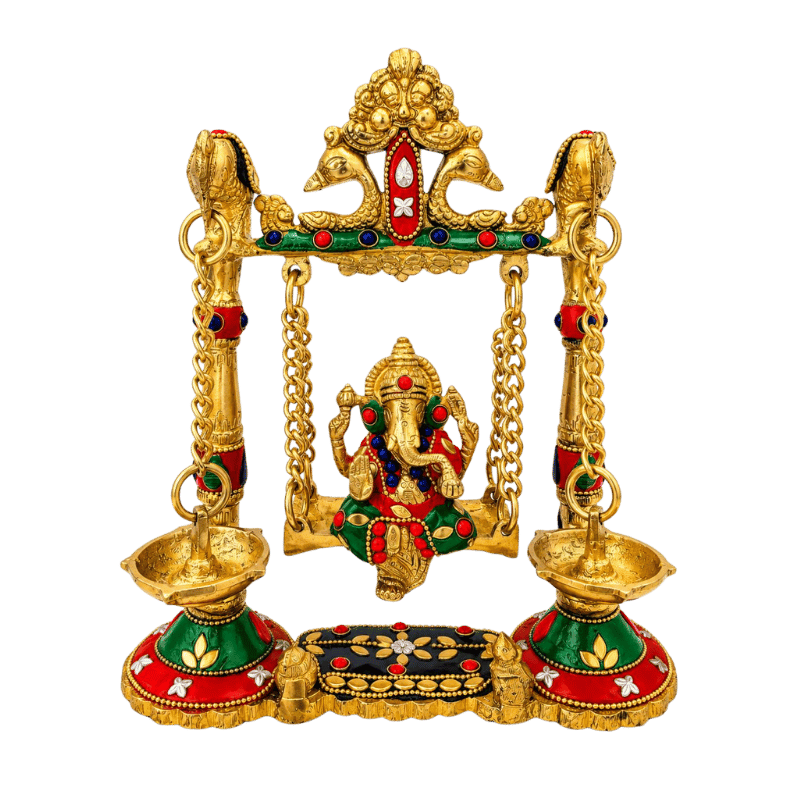 Brass Ganesh Colorful Jhula/ Swing with Deepak-Global Food Hub