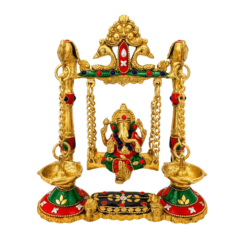 Brass Ganesh Colorful Jhula/ Swing with Deepak-Global Food Hub