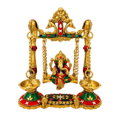 Brass Ganesh Colorful Jhula/ Swing with Deepak-Global Food Hub