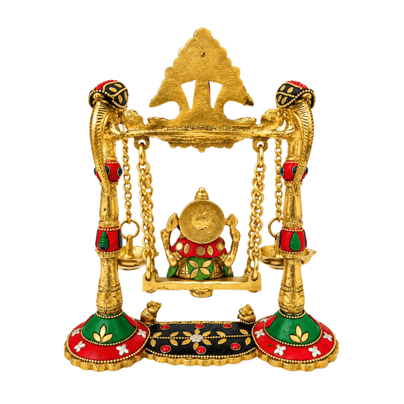 Brass Ganesh Colorful Jhula/ Swing with Deepak-Global Food Hub