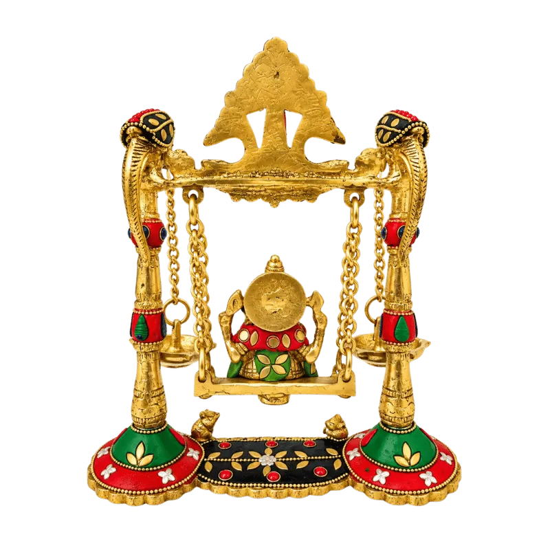 Brass Ganesh Colorful Jhula/ Swing with Deepak-Global Food Hub