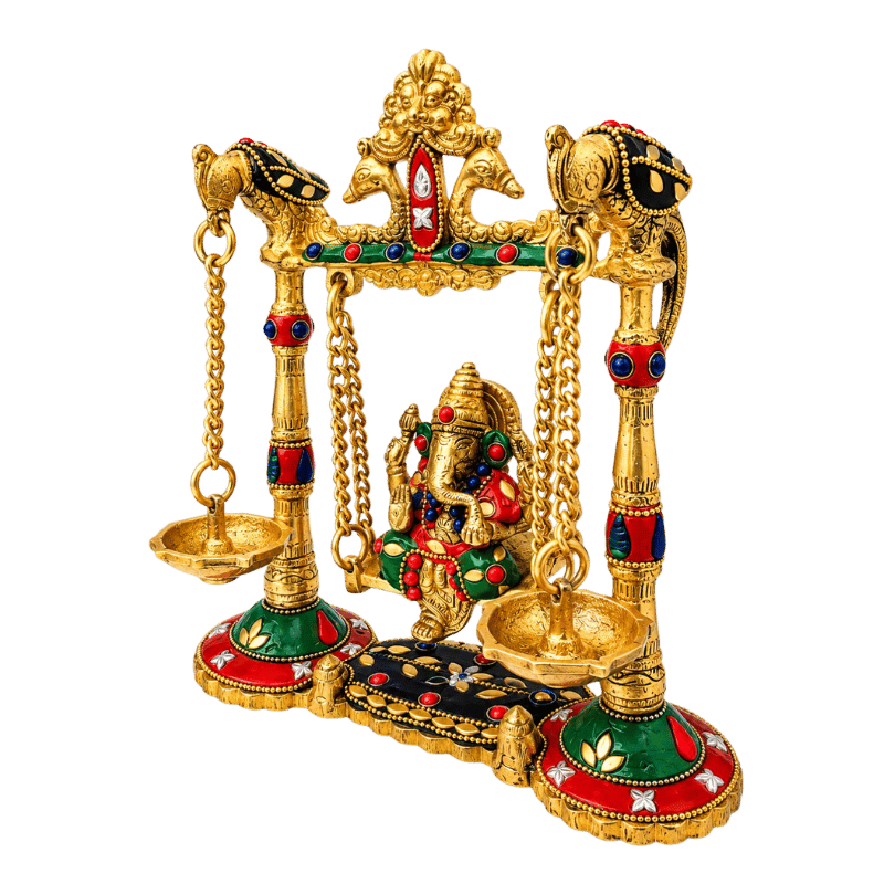 Brass Ganesh Colorful Jhula/ Swing with Deepak-Global Food Hub