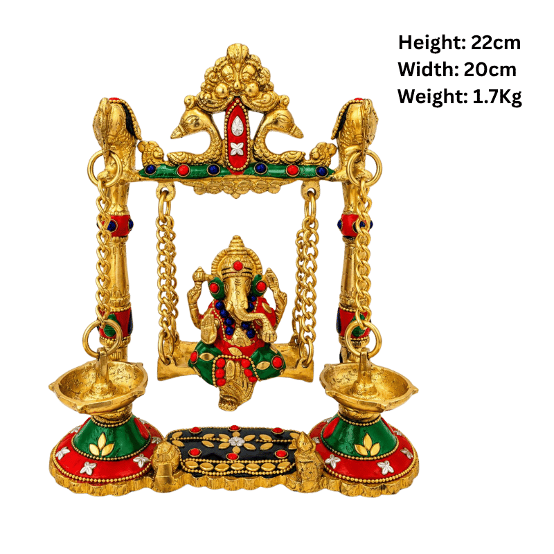 Brass Ganesh Colorful Jhula/ Swing with Deepak-Global Food Hub