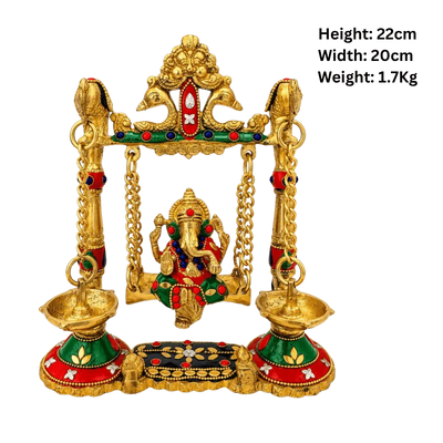 Brass Ganesh Colorful Jhula/ Swing with Deepak-Global Food Hub
