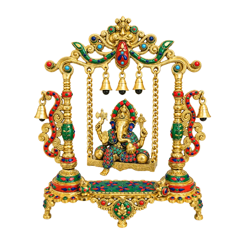 Brass Ganesh Jhula / Swing White Multi color-Global Food Hub