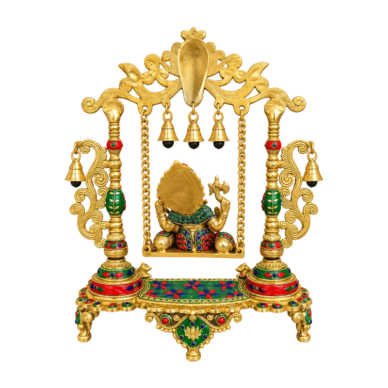 Brass Ganesh Jhula / Swing White Multi color-Global Food Hub