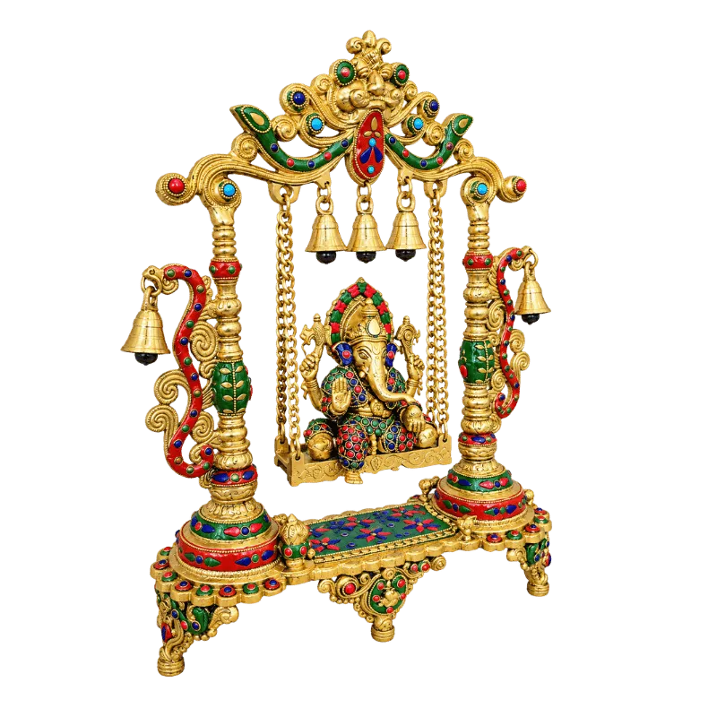 Brass Ganesh Jhula / Swing White Multi color-Global Food Hub