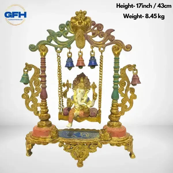 Brass Ganesh Jhula / Swing White Multi color-Global Food Hub