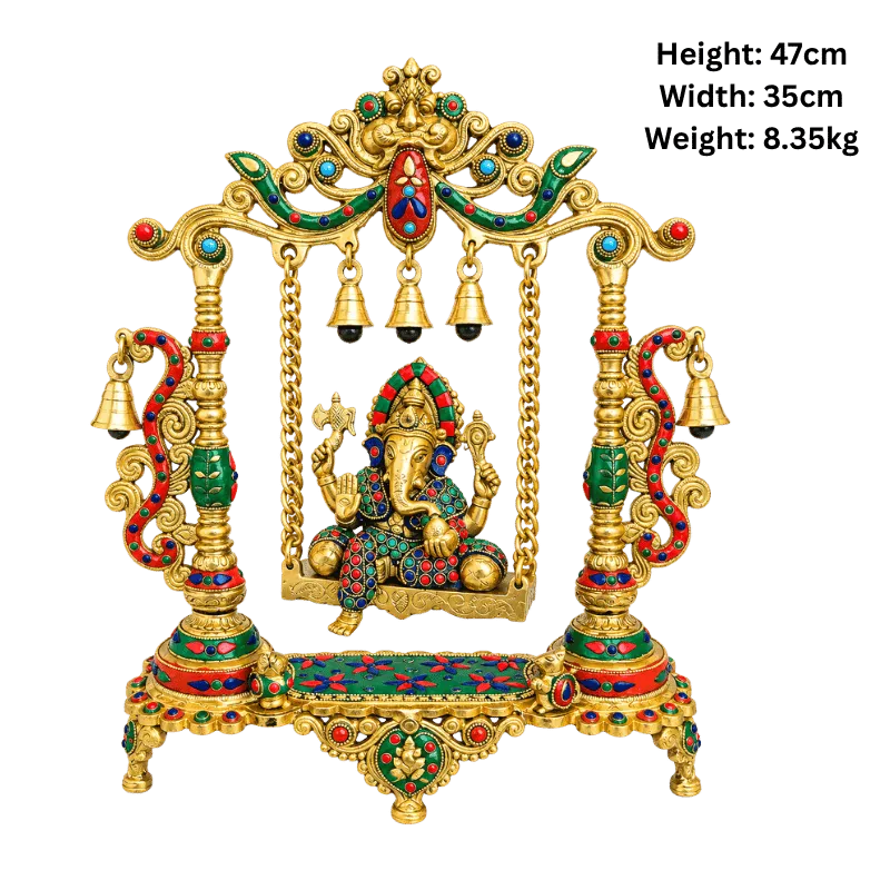 Brass Ganesh Jhula / Swing White Multi color-Global Food Hub