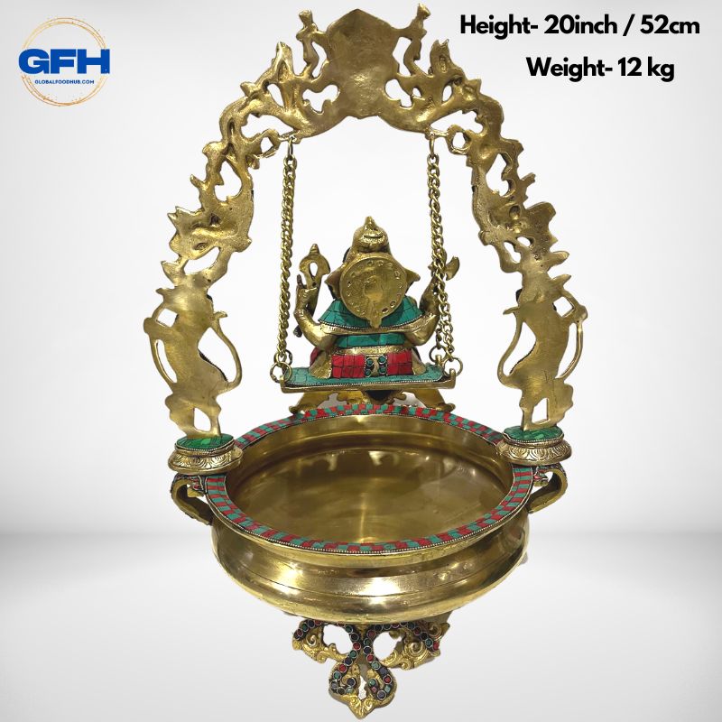 Brass Ganesh Jhula/ Swing with floating candle bowl-Global Food Hub