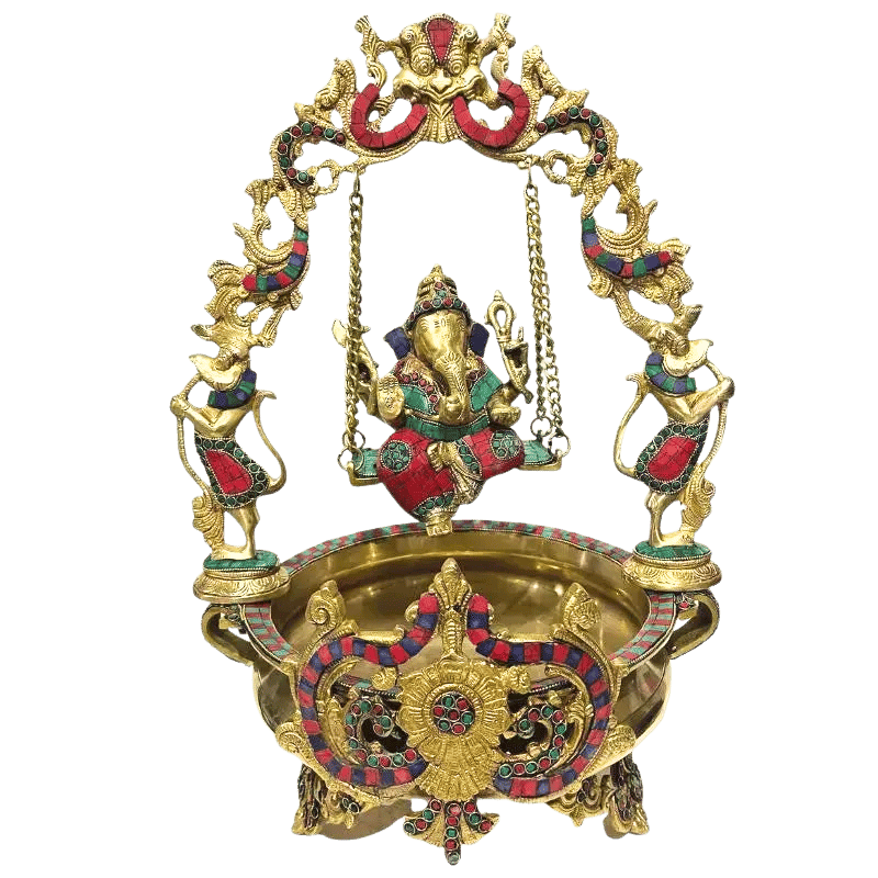 Brass Ganesh Jhula/ Swing with floating candle bowl-Global Food Hub