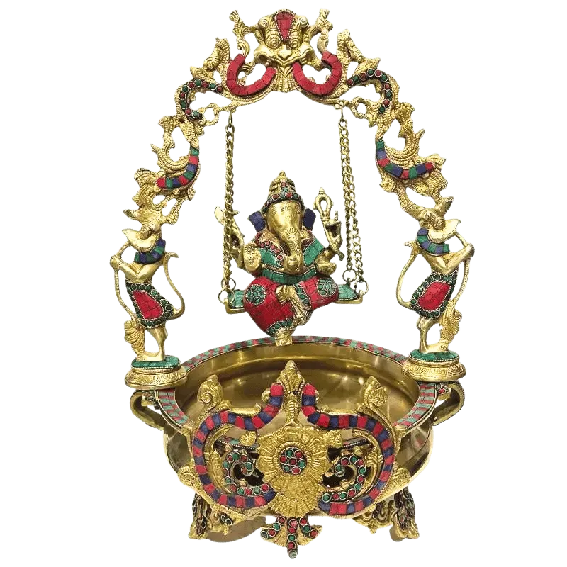 Brass Ganesh Jhula/ Swing with floating candle bowl-Global Food Hub