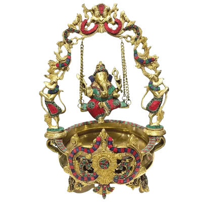 Brass Ganesh Jhula/ Swing with floating candle bowl-Global Food Hub