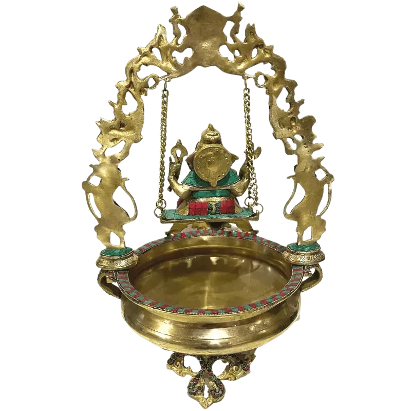 Brass Ganesh Jhula/ Swing with floating candle bowl-Global Food Hub