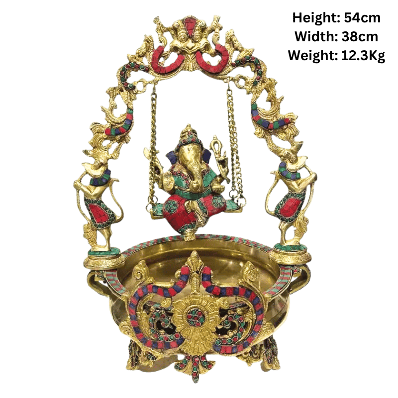 Brass Ganesh Jhula/ Swing with floating candle bowl-Global Food Hub